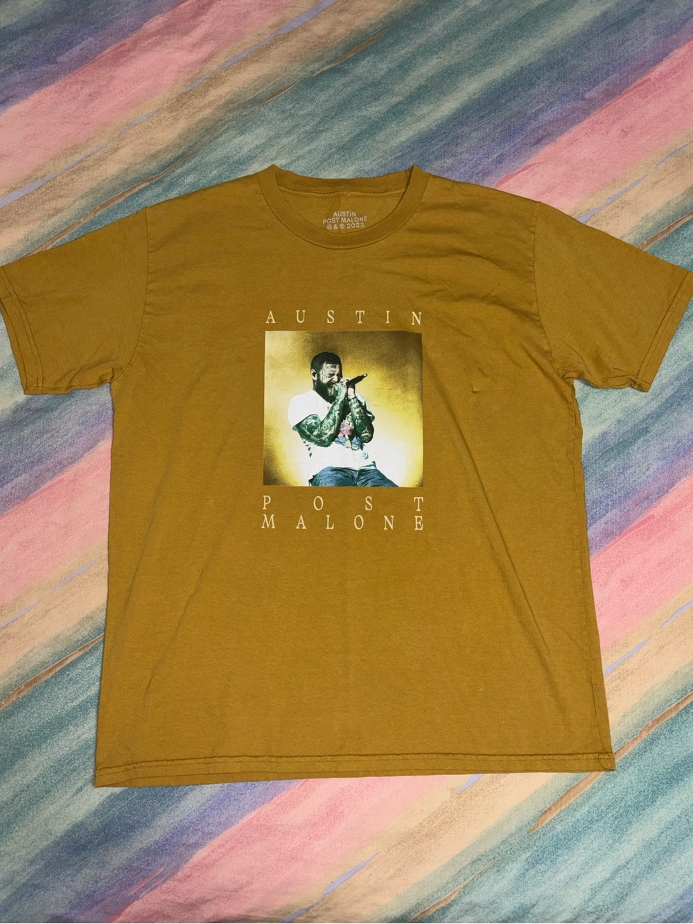 Post Malone Austin 2023 Tour T-Shirt XL Gold If Yall Werent Here Id Be Cryin